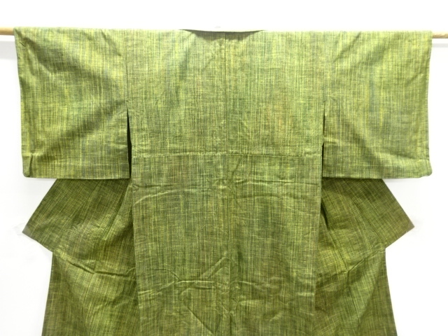  縞織り出し手織り紬単衣着物